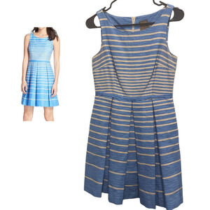 Taylor Blue Stripe Jacquard Sleeveless Fit & Flare Mini Dress 4 4P